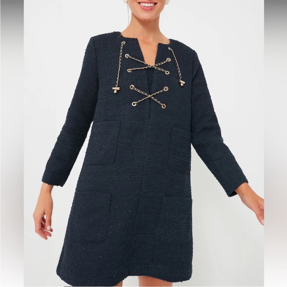 Tuckernuck Navy Tie Tweed Kelly Notched Neckline Mini Dress NWT Size M - Picture 5 of 9
